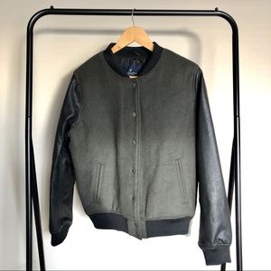 Black/Olive Green Bomber Leather Jacket